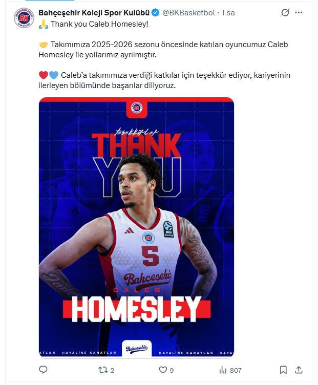 Bahçeşehir Koleji'nde Caleb Homesley ile yollarını ayırdı - Resim : 1