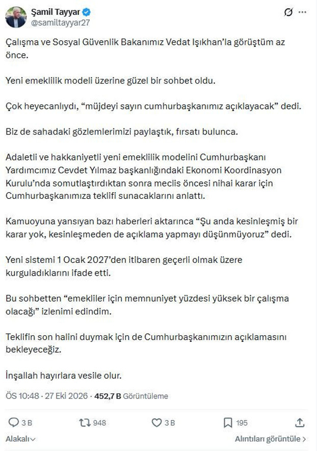 Bakan Işıkhan yeni emeklilik modeli için 1 Ocak 2027 tarihini işaret etti - Resim : 1