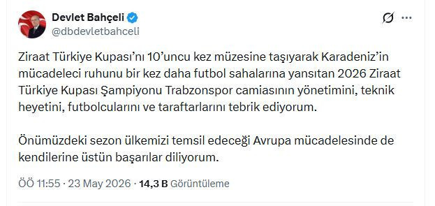 Liderlerden Trabzonspor'a tebrik mesajı - Resim : 1