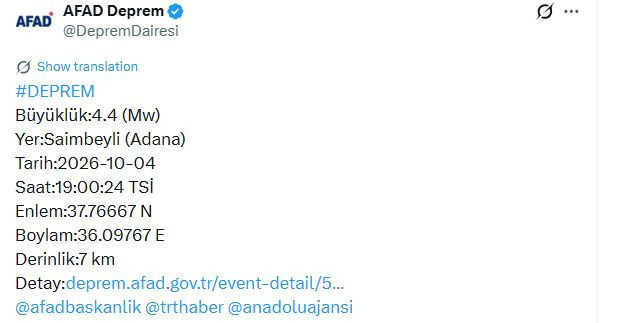 Adana ve Osmaniye'de peş peşe depremler (4 Ekim 2026) - Resim : 4