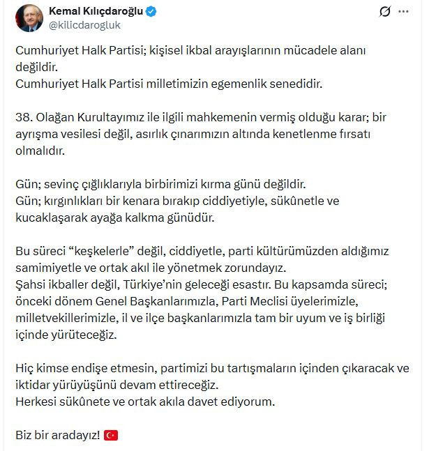 Kılıçdaroğlu'ndan çok konuşulacak açıklama: Mutlak Butlan kararı kenetlenme fırsatı - Resim : 1