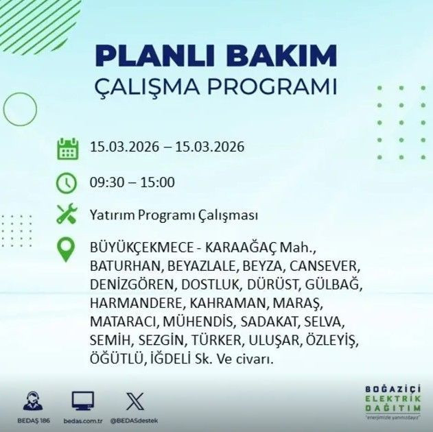 BEDAŞ duyurdu: 15 Mart 2026 Pazar: İstanbul'da hangi ilçelerde elektrik kesintisi olacak? - Resim: 6