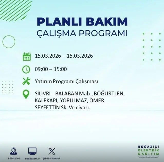 BEDAŞ duyurdu: 15 Mart 2026 Pazar: İstanbul'da hangi ilçelerde elektrik kesintisi olacak? - Resim: 8