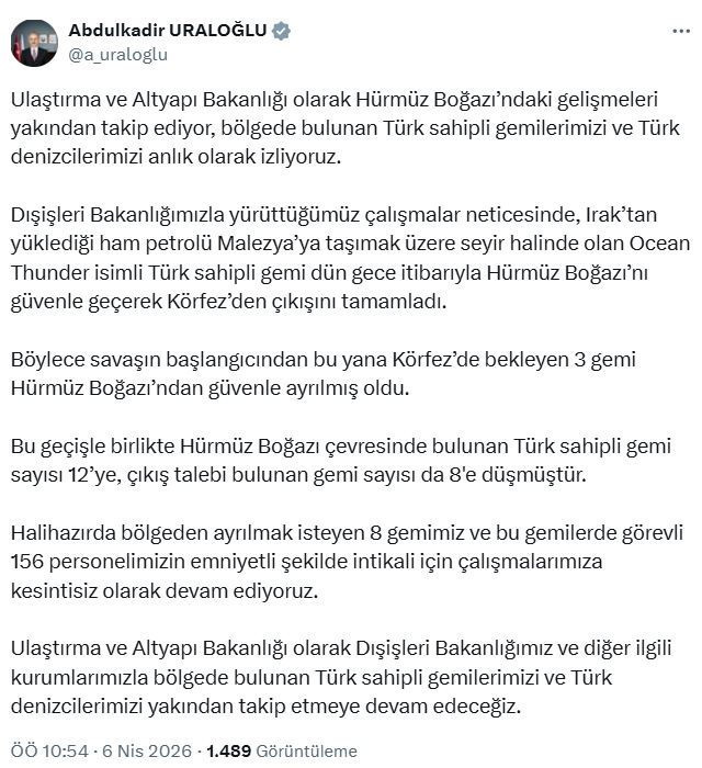 Bakan Uraloğlu'ndan Hürmüz Boğazı açıklaması - Resim : 1