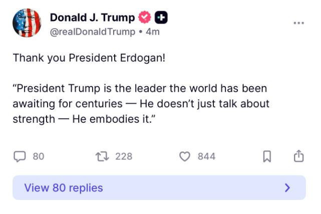 Trump’tan Erdoğan’a teşekkür paylaşımı: Başkan Trump dünyanın yüzyıllardır beklediği lider - Resim : 1