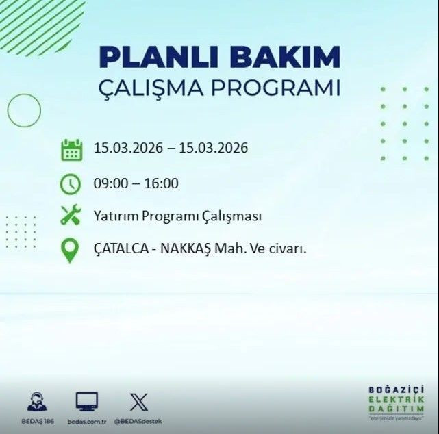 BEDAŞ duyurdu: 15 Mart 2026 Pazar: İstanbul'da hangi ilçelerde elektrik kesintisi olacak? - Resim: 7