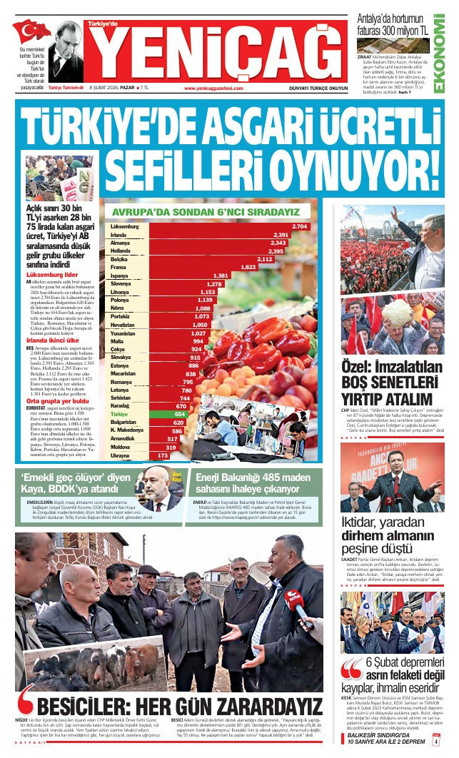 Yeni&ccedil;ağ Gazetesi: T&uuml;rkiye&rsquo;de asgari &uuml;cretli sefilleri oynuyor - Resim : 1