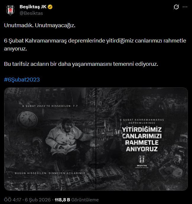 6 Şubat depremlerinin üzerinden 3 yıl geçti: Spor dünyasından anma mesajları - Resim : 3