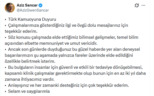 Aziz Sancar&rsquo;ın &ccedil;ığır a&ccedil;an kanser araştırmasında son durum: Sosyal medyadan a&ccedil;ıkladı - Resim : 2