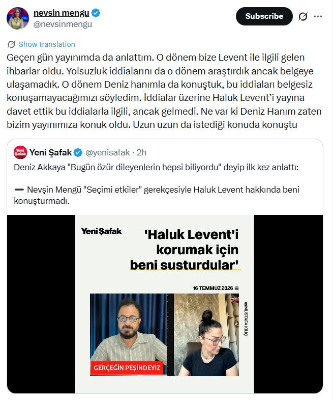 Deniz Akkaya’dan Nevşin Mengü’ye: Seçimi etkiler diye beni Haluk Levent hakkında konuşturmadı - Resim : 2