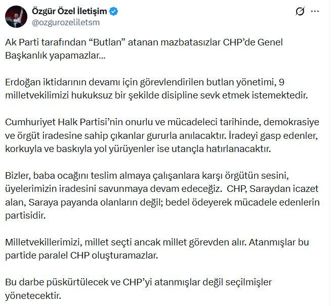 Özgür Özel’den 9 vekil hakkında ihraç talebine ilk yanıt - Resim : 1