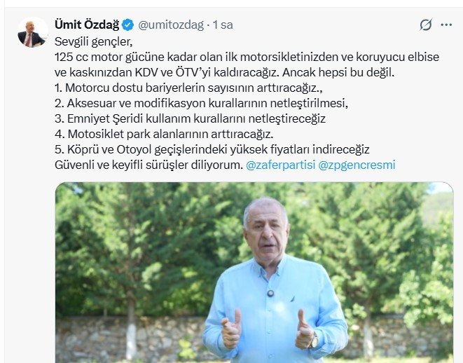 Ümit Özdağ’dan motosiklet kullanıcılarına yeni vaat: İlk motosiklette KDV ve ÖTV’yi kaldıracağız - Resim : 1