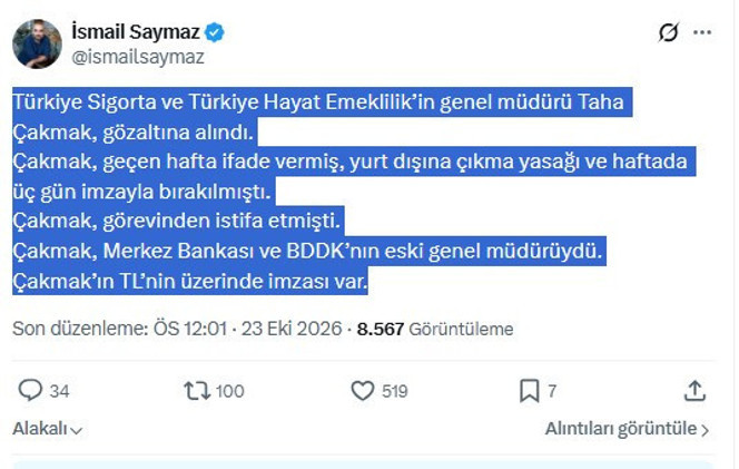İstifa eden Türkiye Sigorta Genel Müdürü Taha Çakmak yeniden gözaltında - Resim : 1