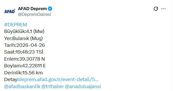 Muş’ta korkutan deprem: AFAD duyurdu - Resim : 1