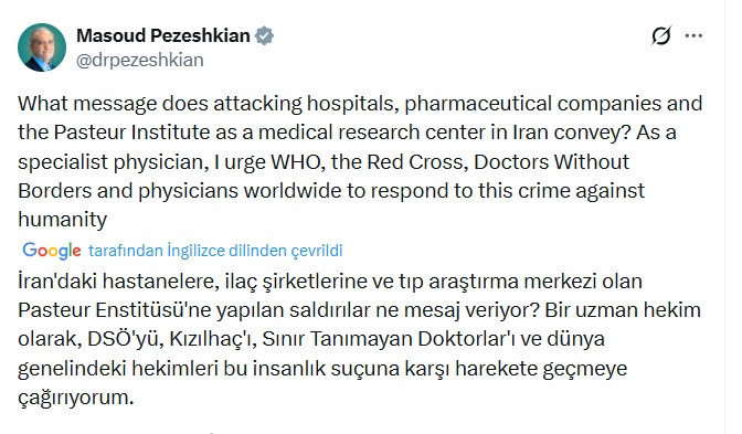 Pezeşkiyan'dan çağrı: DSÖ ve Sınır Tanımayan Doktorlar'a seslendi - Resim : 1