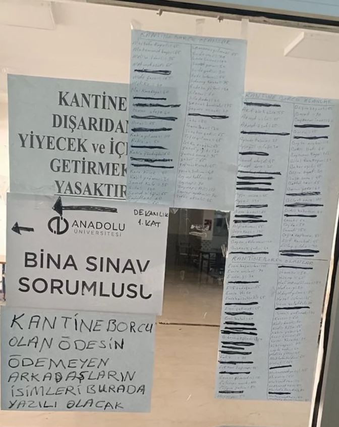 &Uuml;niversite kantininde rezalet: Bor&ccedil;lu &ouml;ğrencilerin isimleri ifşa edilip duvara asıldı - Resim : 2
