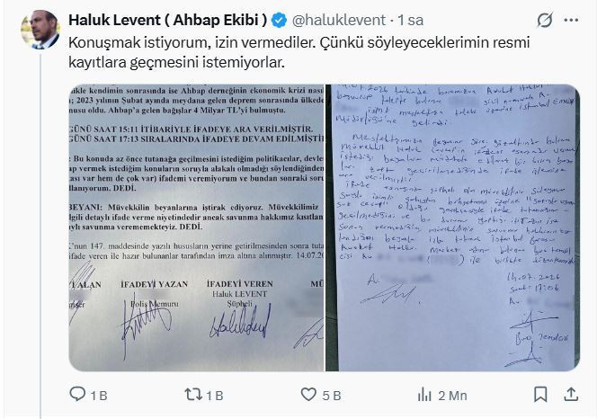 Haluk Levent ifade tutanağını paylaştı: Konuşmama izin vermediler: Dikkat çeken 'Soylu' detayı - Resim : 1