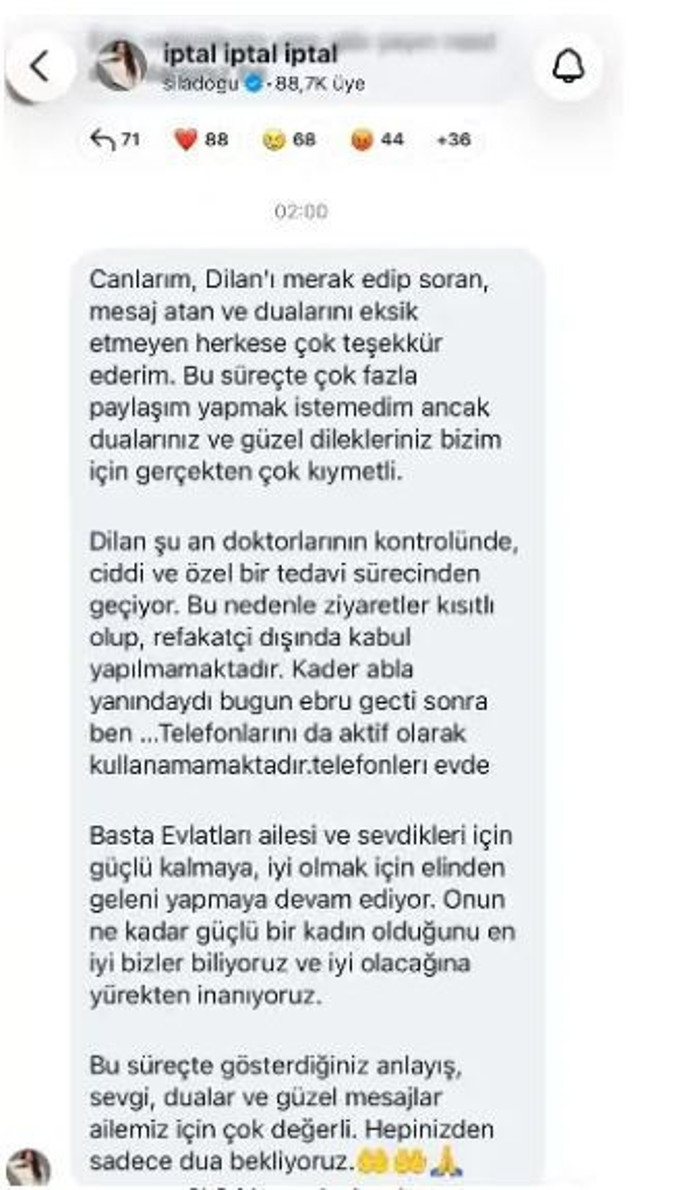 Dilan Polat hastaneye yatırılmıştı: Ailesinden açıklama geldi: Ciddi bir tedavi sürecinden geçiyor - Resim : 3