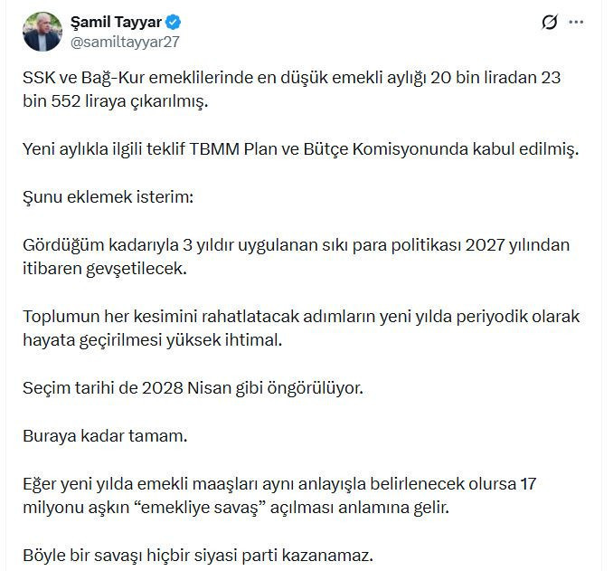 Şamil Tayyar seçim tarihi vererek partisini uyardı: Emeklilere savaş açılmış olur - Resim : 2