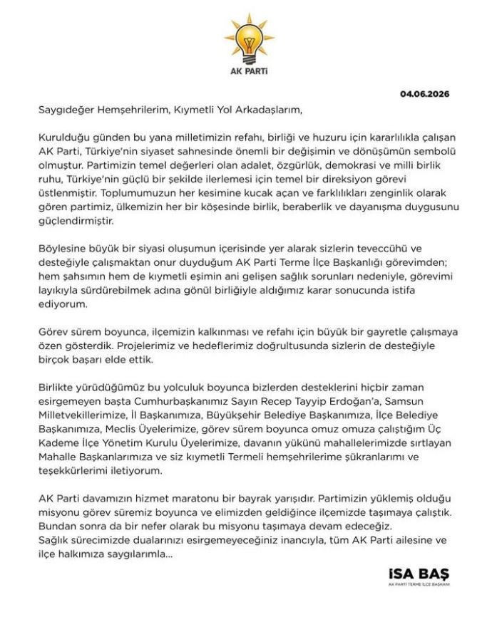 Samsun Terme'de AK Parti depremi... Başkan görevden affını istedi - Resim : 2