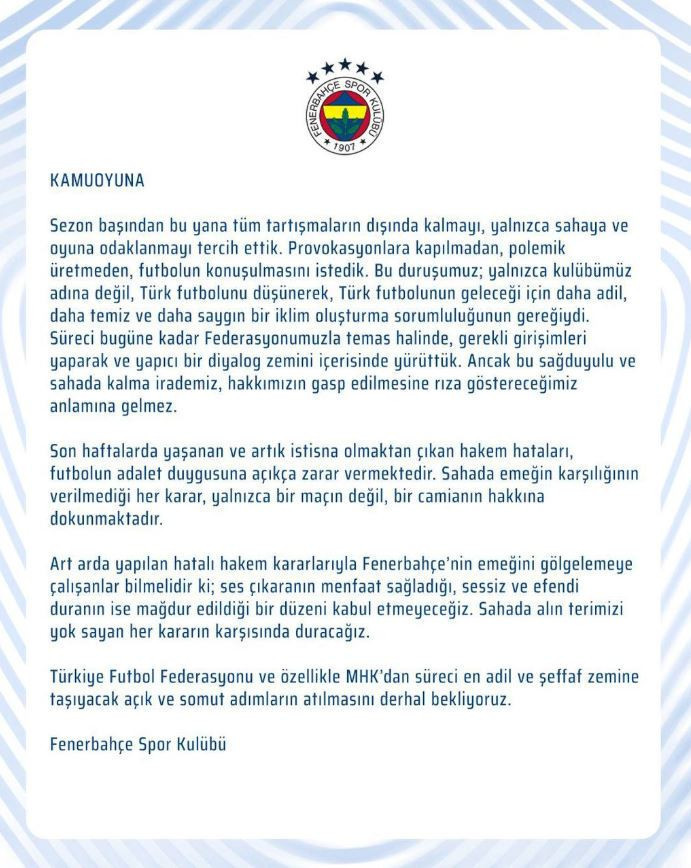 Fenerbahçe’den TFF ve MHK’ye sert çağrı: Adalet ve şeffaflık istiyoruz - Resim : 2