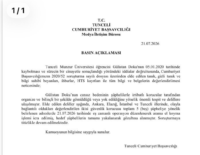 Gülistan Doku soruşturmasında yeni gelişme: Başsavcılık yeni delil ve tespitleri açıkladı - Resim : 1
