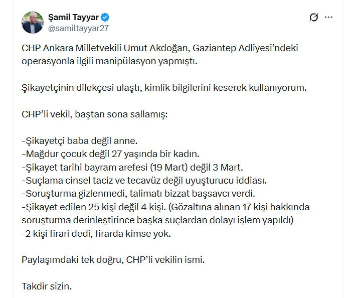 Şamil Tayyar, CHP’li Akdoğan'ın iddialarını madde madde yalanladı - Resim : 1