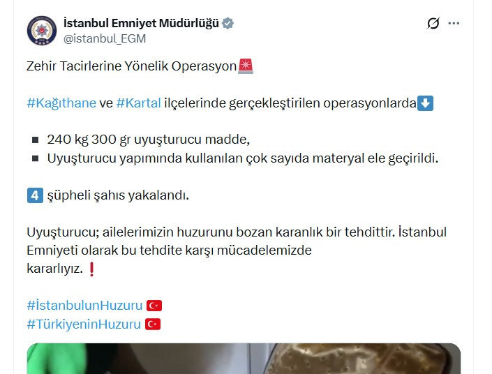 İstanbul’da zehir operasyonu: 240 kilo uyuşturucu ele geçirildi - Resim : 1