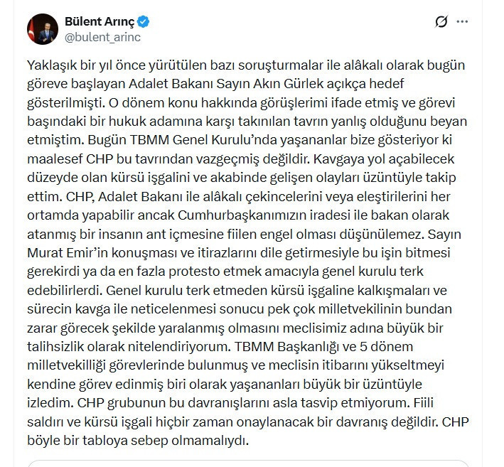 Bülent Arınç’tan CHP’ye sert tepki: 'Kürsü işgali kabul edilemez' - Resim : 1