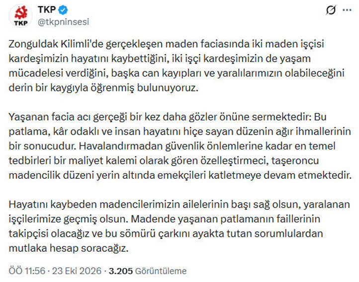 TKP, Zonguldak’taki maden patlamasına ilişkin açıklama yaptı: “Sorumlulardan hesap soracağız” - Resim : 3