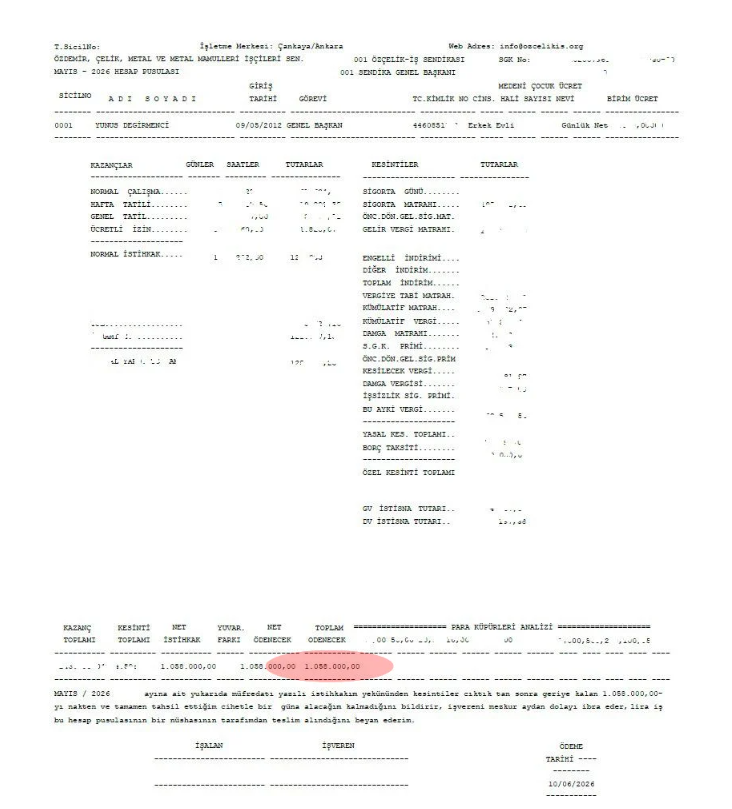 Özçelik-İş Sendikası Başkanı Yunus Değirmenci'nin milyonluk maaşı ortaya çıktı - Resim : 2
