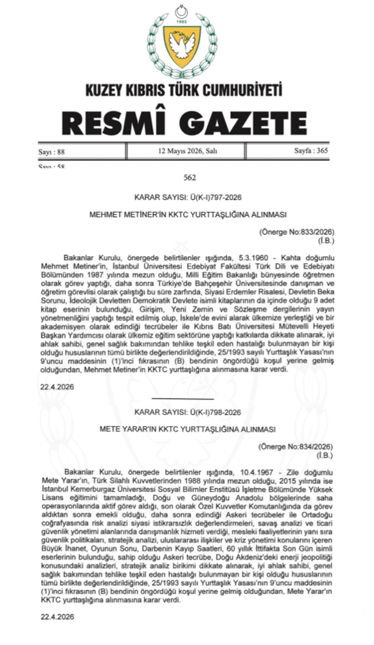 AK Partili eski milletvekili Mehmet Metiner KKTC vatandaşı oldu - Resim : 1
