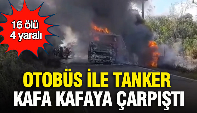 Endonezya'da otobüs ile tanker kafa kafaya çarpıştı: 16 ölü 4 yaralı