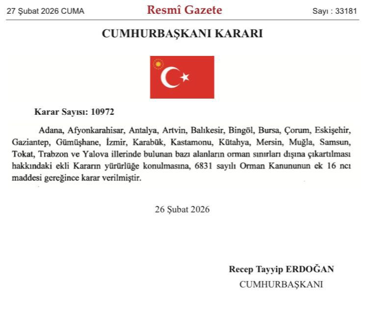Bir gecede 4 milyon 777 bin metrekare orman alanı arsa oldu: Resmi Gazete'de duyuruldu - Resim : 1