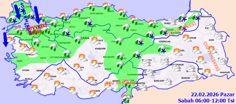 Meteoroloji açıkladı: Türkiye genelinde kuvvetli yağış ve fırtına alarmı (22 Şubat 2026) - Resim : 1