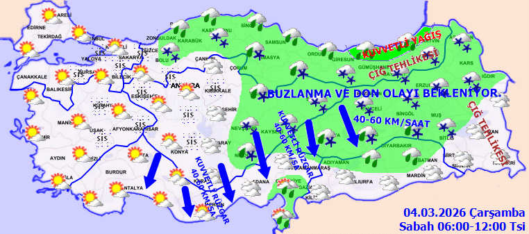Meteoroloji tek tek uyardı: Sağanak, kar ve kuvvetli rüzgar alarmı (4 Mart Çarşamba) - Resim : 2