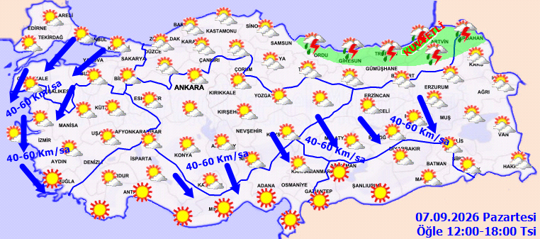 Meteoroloji duyurdu: Karadeniz'de yağış, Marmara ve Ege'de kuvvetli rüzgar (7 Eylül) - Resim : 2