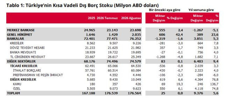 Kısa vadeli dış borç Ağustos ayında 176,6 milyar dolara geldi - Resim : 2