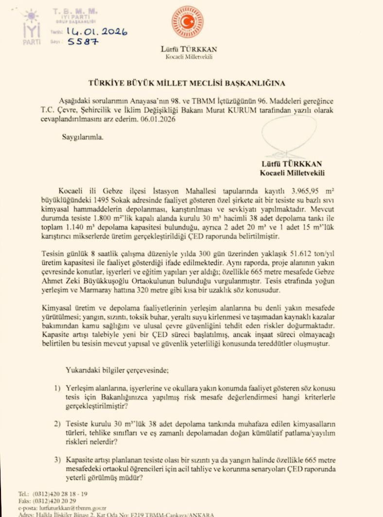 Evlerin ve okulun olduğu yere kimyasal tesis kuruldu: İYİ Parti Milletvekili duyurdu - Resim : 1