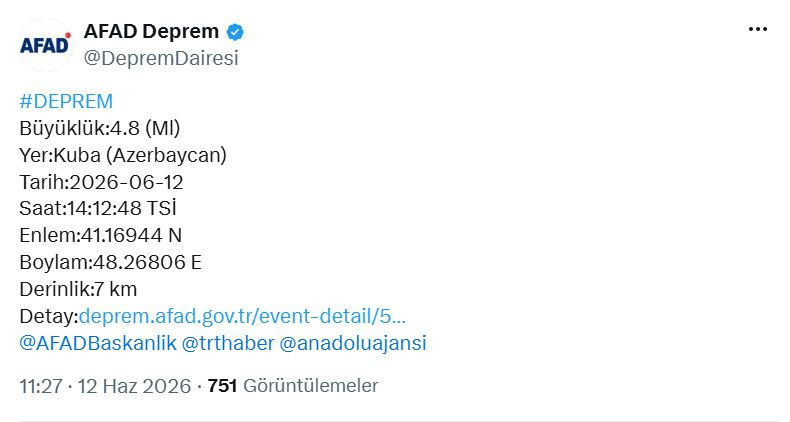 Kardeş ülke Azerbaycan'da 4,8 büyüklüğünde deprem - Resim : 1