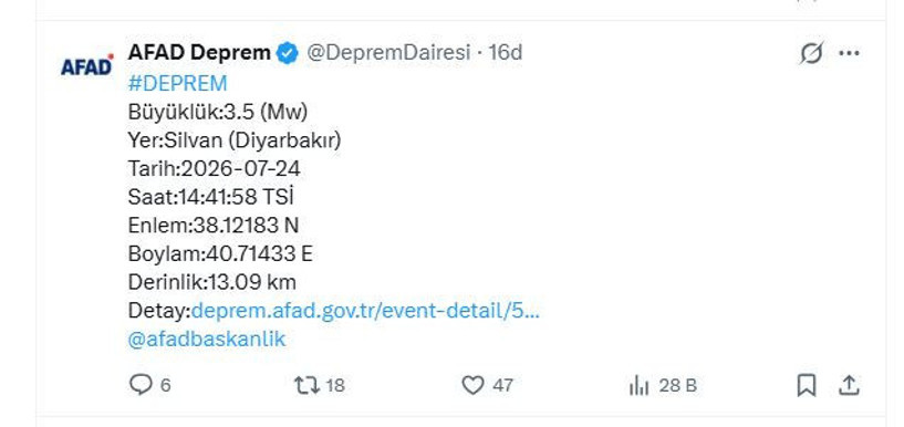 Diyarbakır'da 3.5 büyüklüğünde deprem - Resim : 1