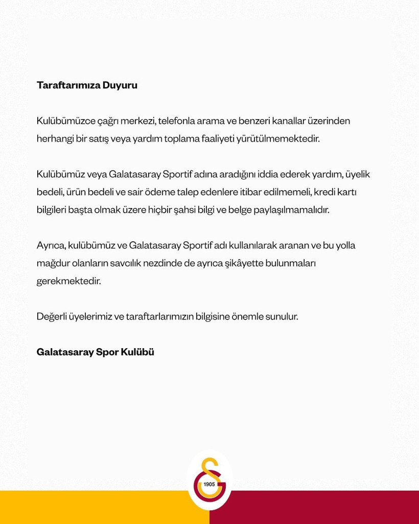 Galatasaray’dan taraftara kritik dolandırıcılık uyarısı - Resim : 1