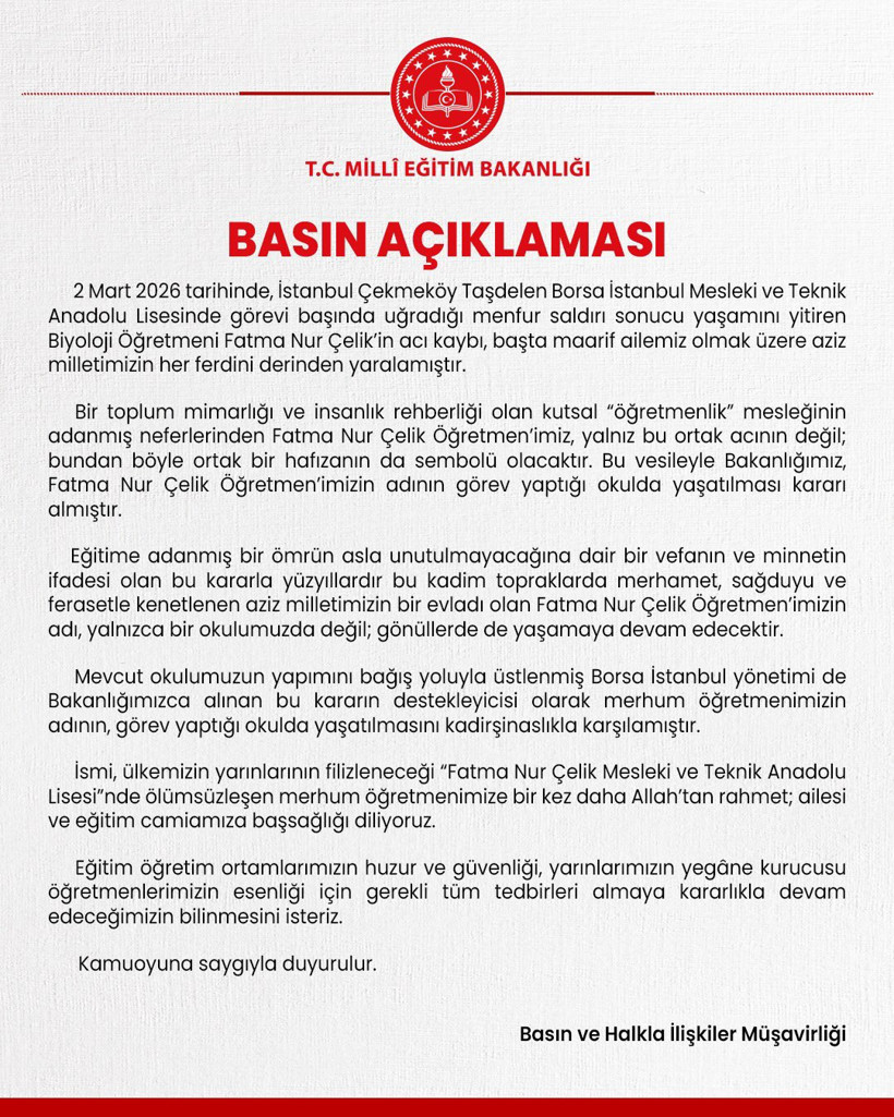 Fatma Nur Çelik öğretmenin adı okulunda yaşatılacak - Resim : 1