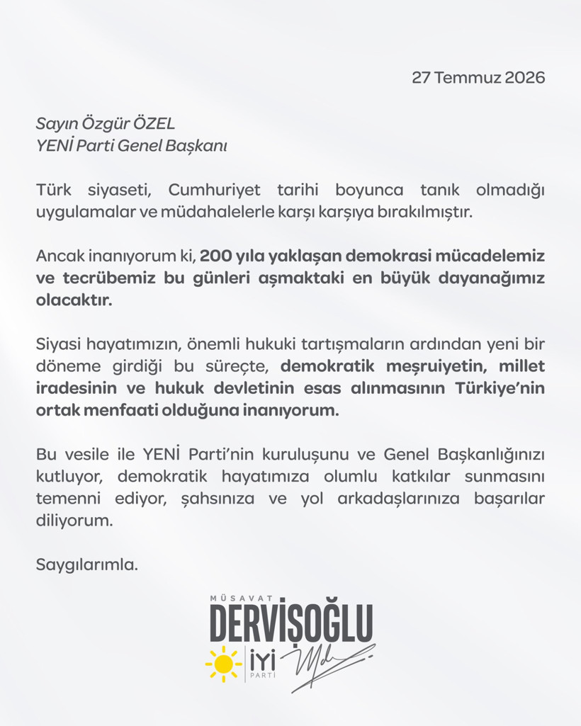 İYİ Parti’den YENİ Parti’ye tebrik: Müsavat Dervişoğlu, Özgür Özel’i kutladı - Resim : 1