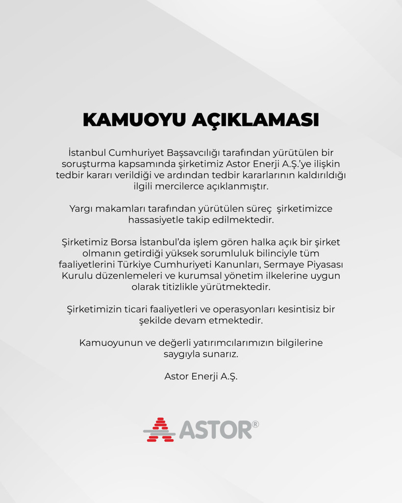 Astor Enerji A.Ş'den fon açıklaması - Resim : 1