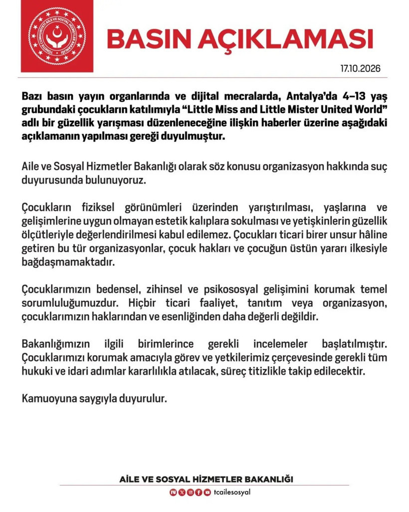 Bakanlık düğmeye bastı: "Çocuk Güzellik Yarışması" hakkında suç duyurusu - Resim : 1