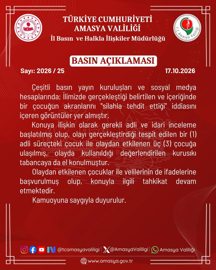 Amasya'da akranlarına silah doğrultup sosyal medyada paylaştı: Başsavcılık harekete geçti - Resim : 1