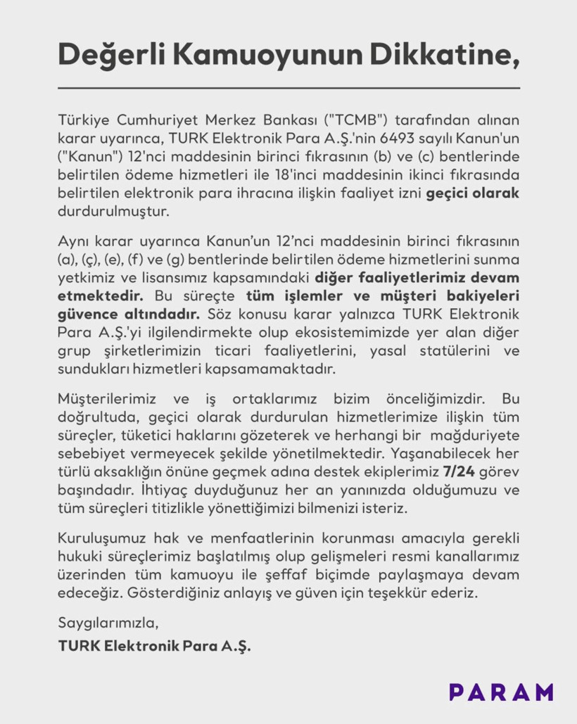 İlk elektronik para kuruluşunun faaliyetleri askıya alındı: Merkez Bankası açıkladı - Resim : 1