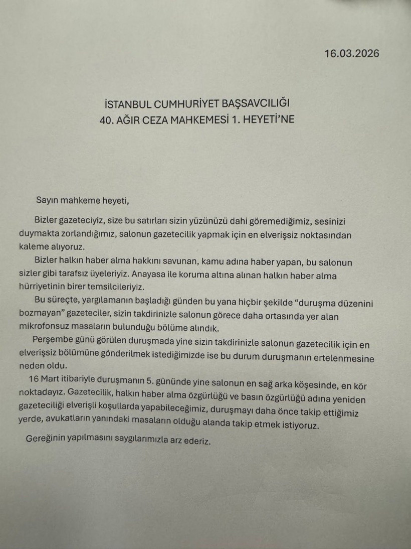 İBB davasında oturma krizi sonrası gazeteciler, mahkeme heyetine ortak dilekçe sundu - Resim : 1