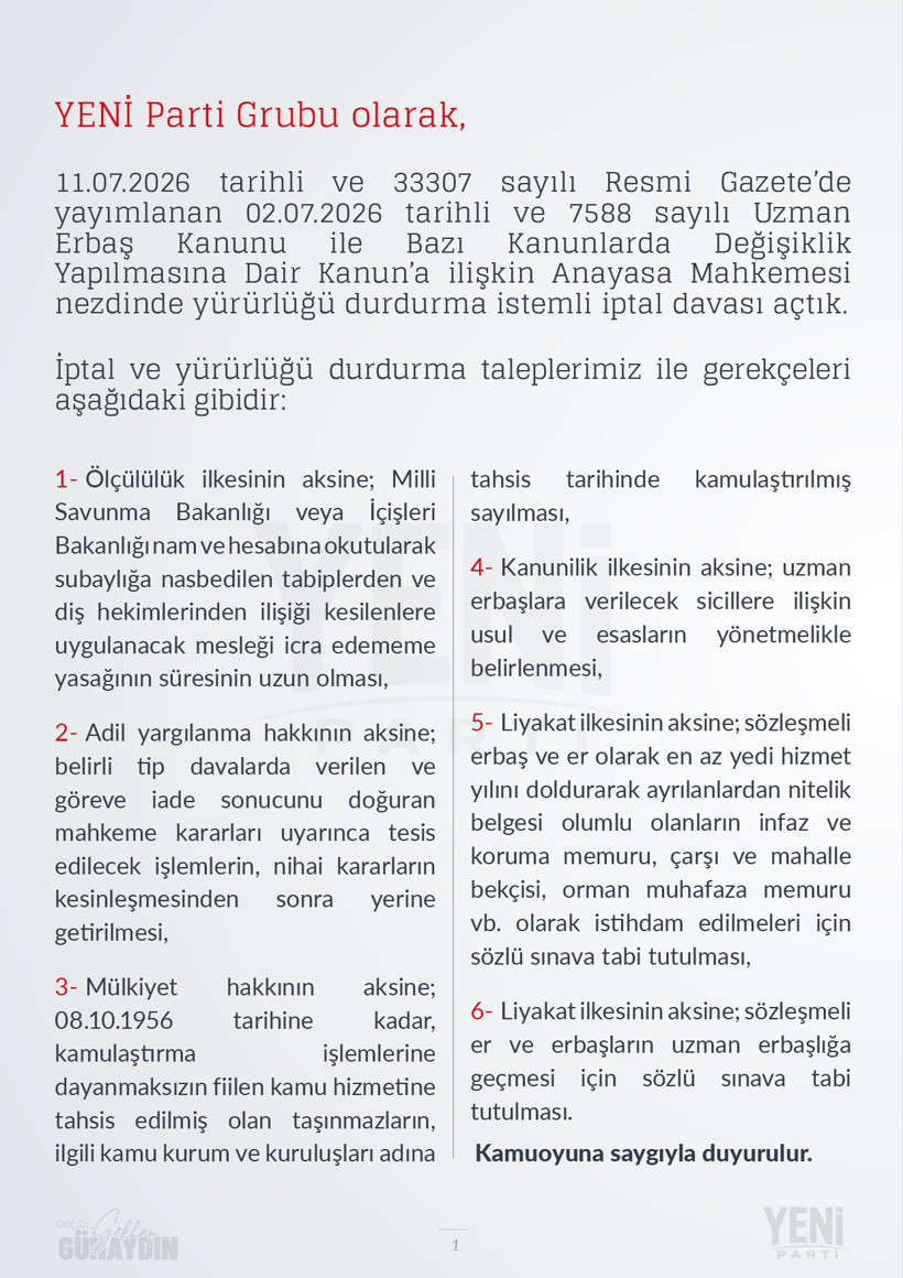 YENİ Parti yasayı AYM'ye taşıdı, iptali isteniyor - Resim : 3